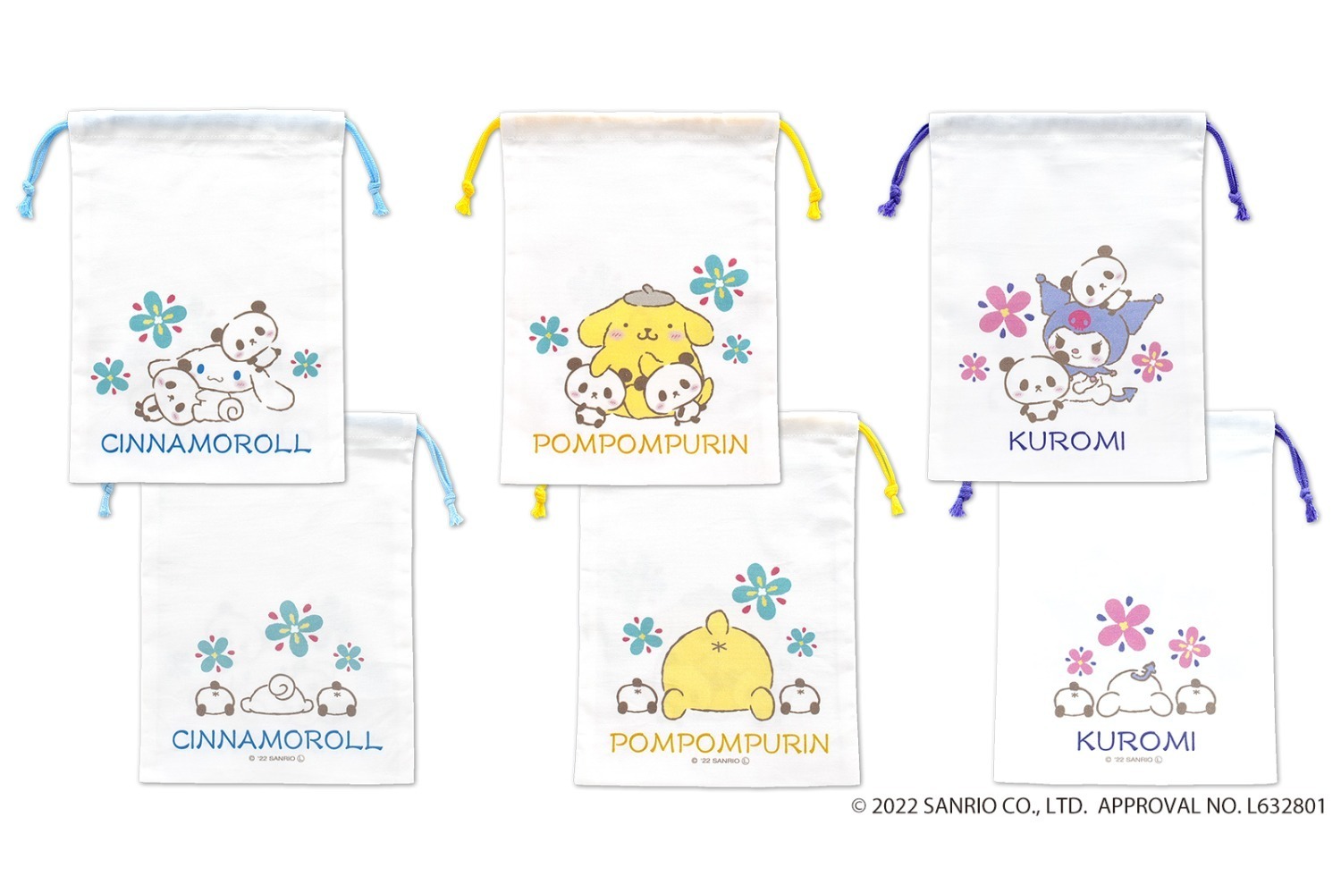 サンリオ人気キャラ×上野動物園の双子パンダ、“ポムポムプリン＆パンダのお尻”を描いた巾着など