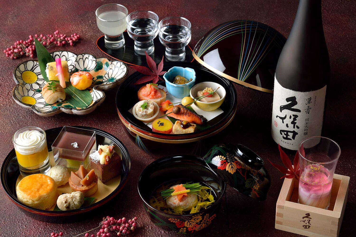 日本酒｜ホテル椿山荘東京×日本酒「久保田」の和アフタヌーンティー、日本酒が香るスイーツ＆セイボリー