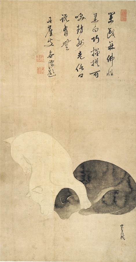 俵屋宗達《双犬図》江戸前期　紙本墨画　細見美術館蔵