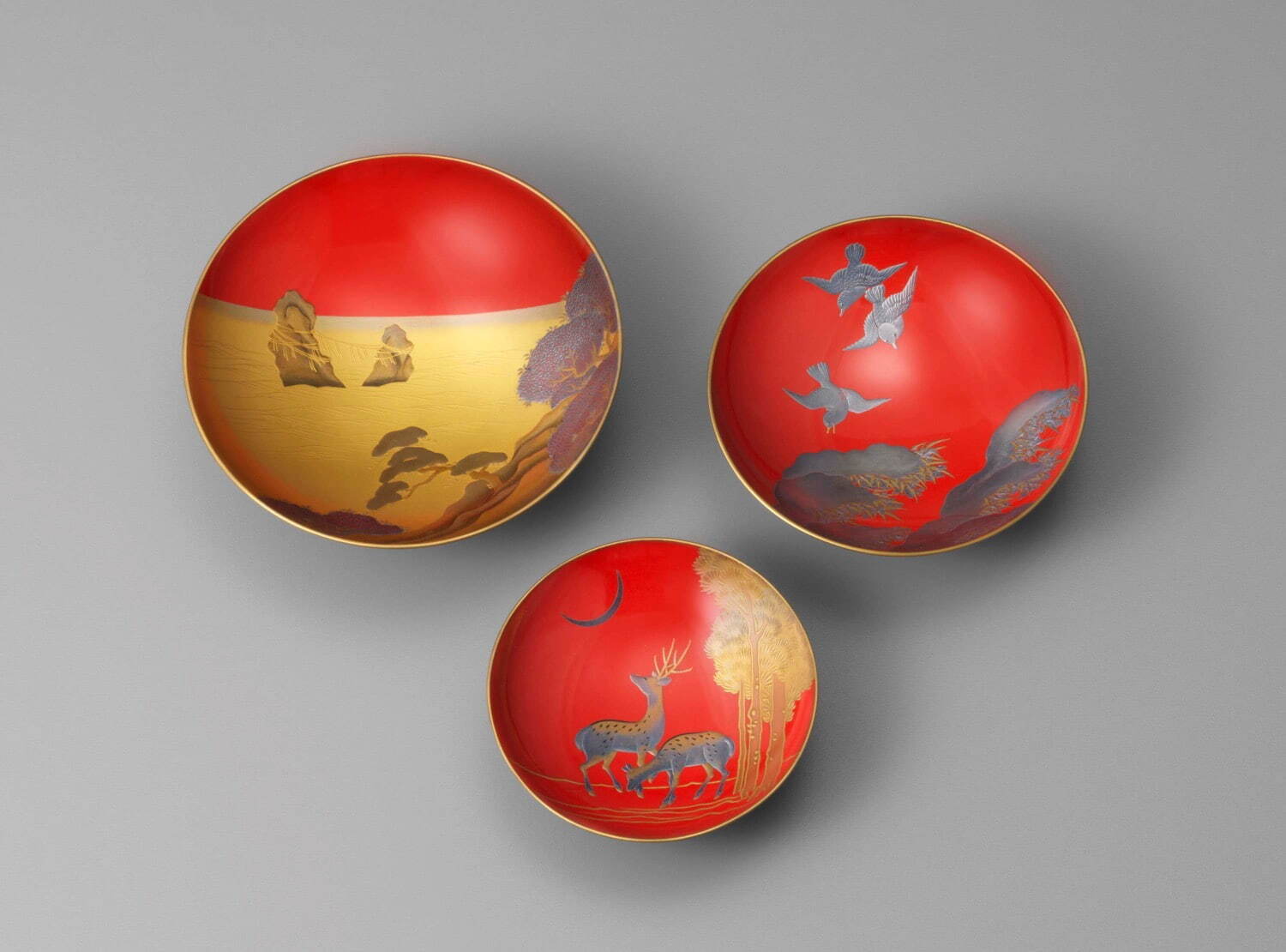 《雪月花三社蒔絵朱盃》原羊遊斎作・酒井抱一下絵 日本・江戸時代 19世紀 根津美術館蔵