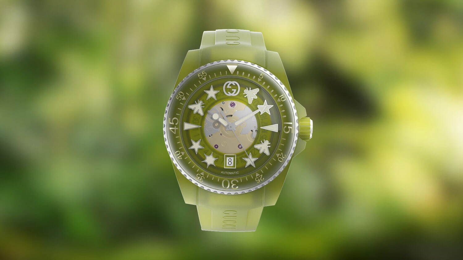 グッチの腕時計「グッチ ダイヴ」“透明”ダイアル＆ストラップの新作 