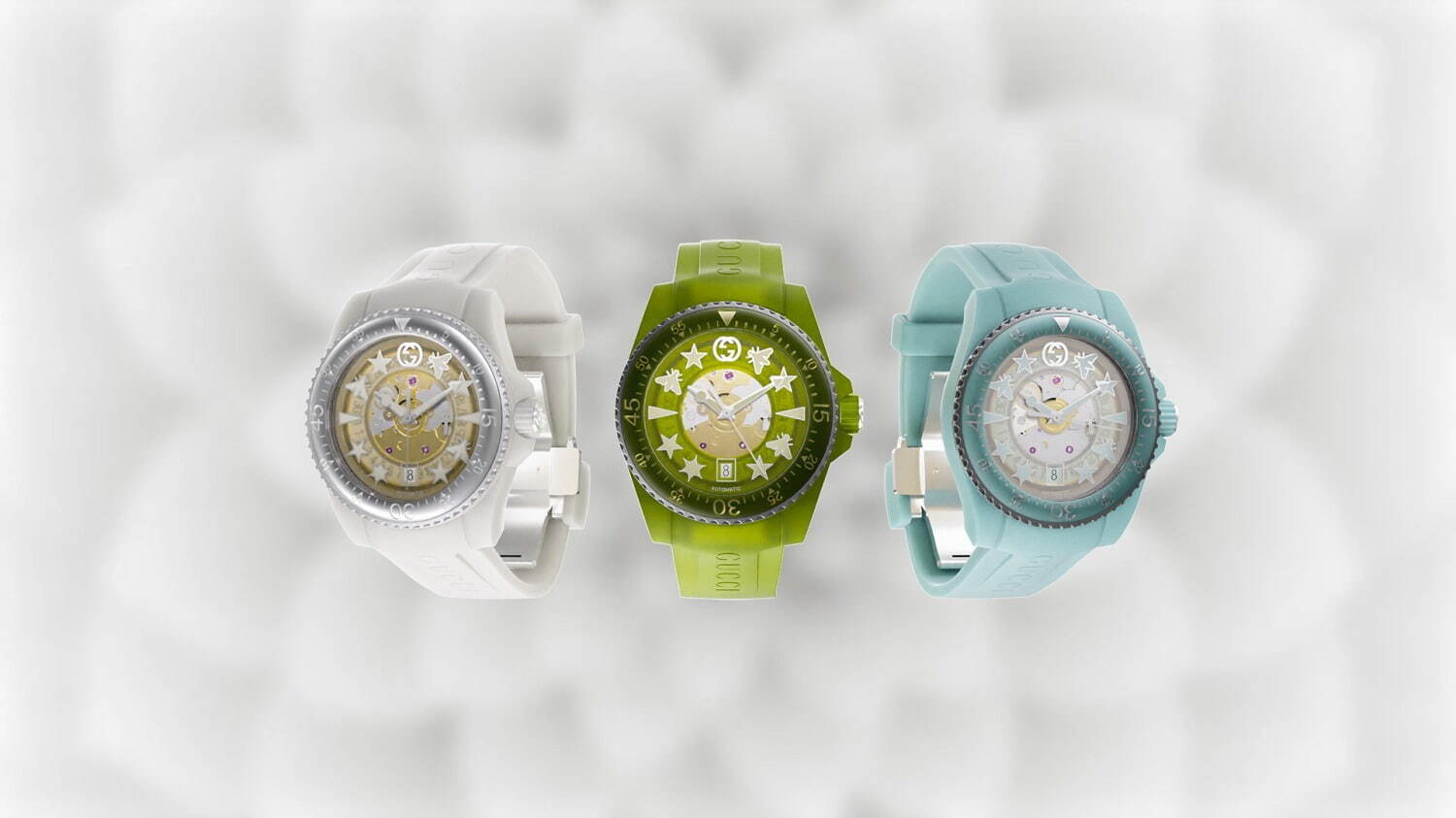 グッチの腕時計「グッチ ダイヴ」“透明”ダイアル＆ストラップの新作 