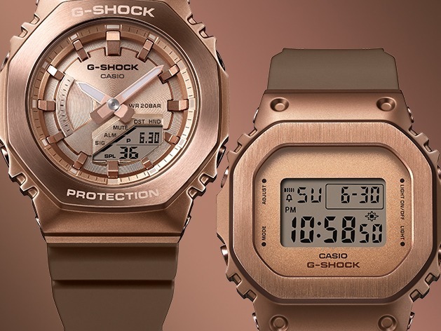 G-SHOCK“全面ブロンズカラー”のコンパクト腕時計、スクエア＆八角形の艶消しメタルベゼル｜写真1