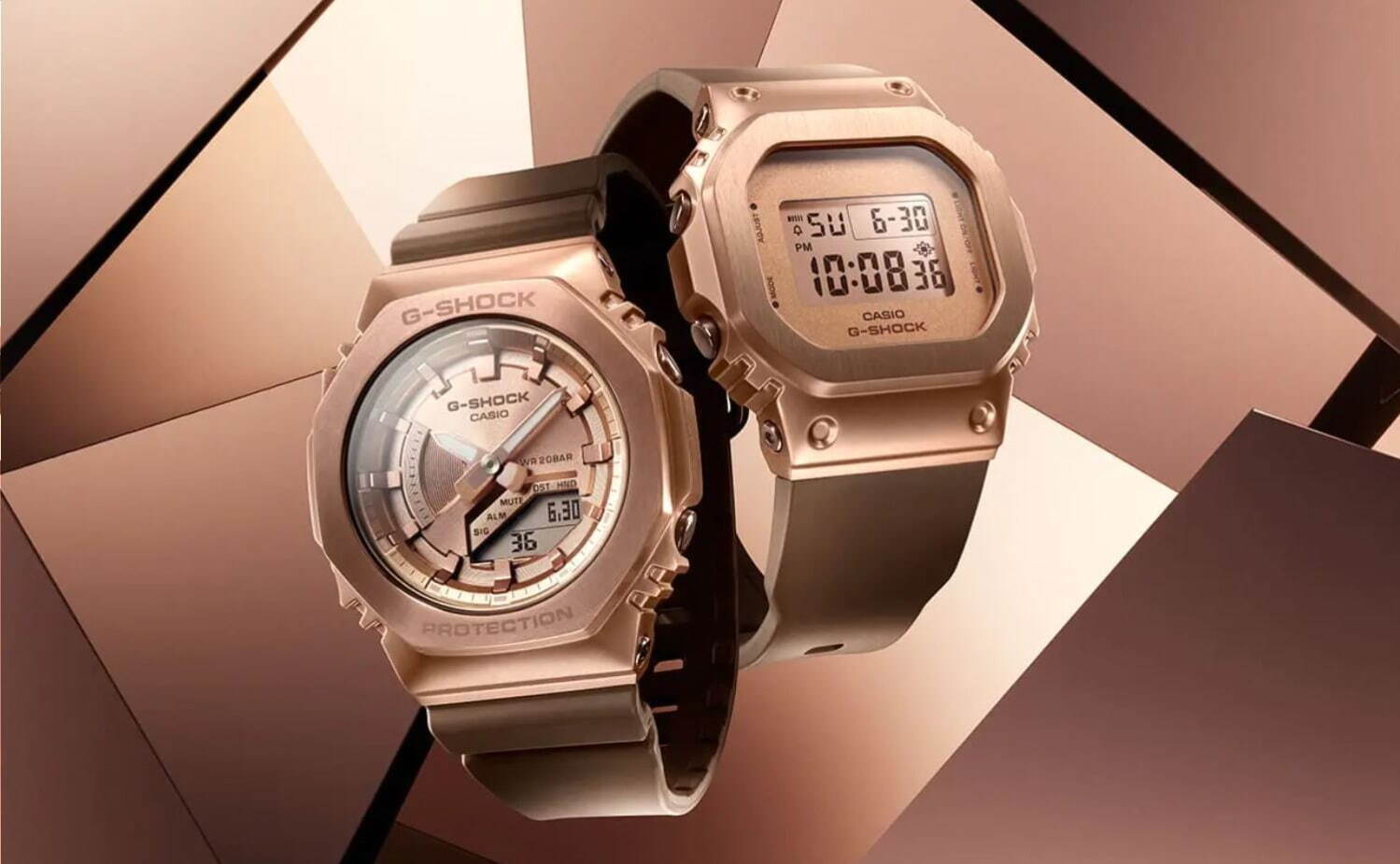 G-SHOCK“全面ブロンズカラー”のコンパクト腕時計、スクエア＆八角形の艶消しメタルベゼル｜写真12