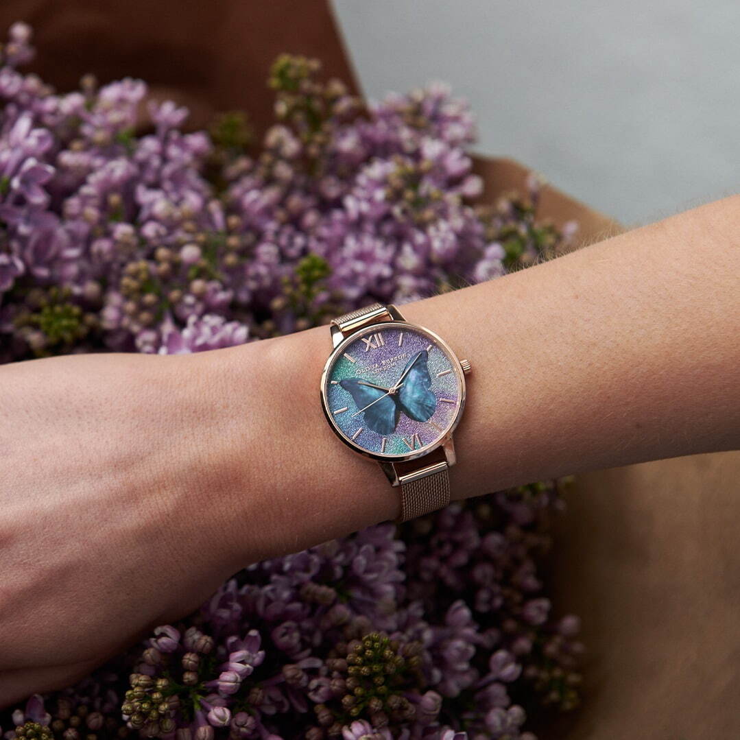 オリビア・バートンから“モルフォ蝶”モチーフの新作腕時計、神秘的な青い羽をグリッター文字板に｜写真5
