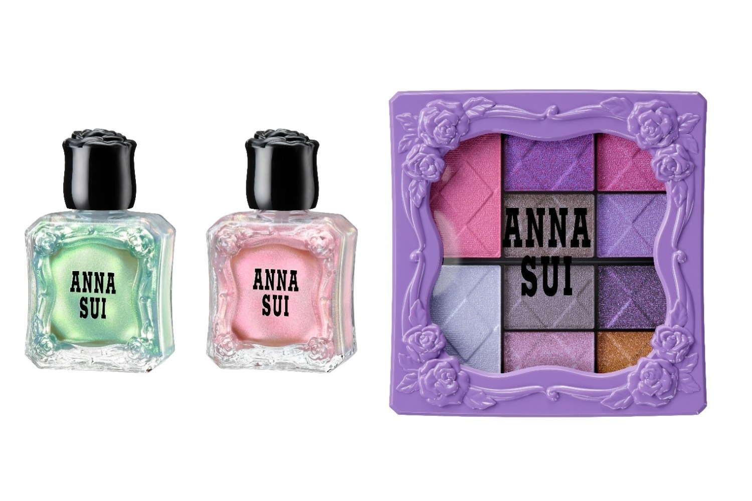 アナ スイ22年クリスマスコスメ、“まるでオーロラ”香水瓶ネイルカラー＆輝く10色入りアイパレ