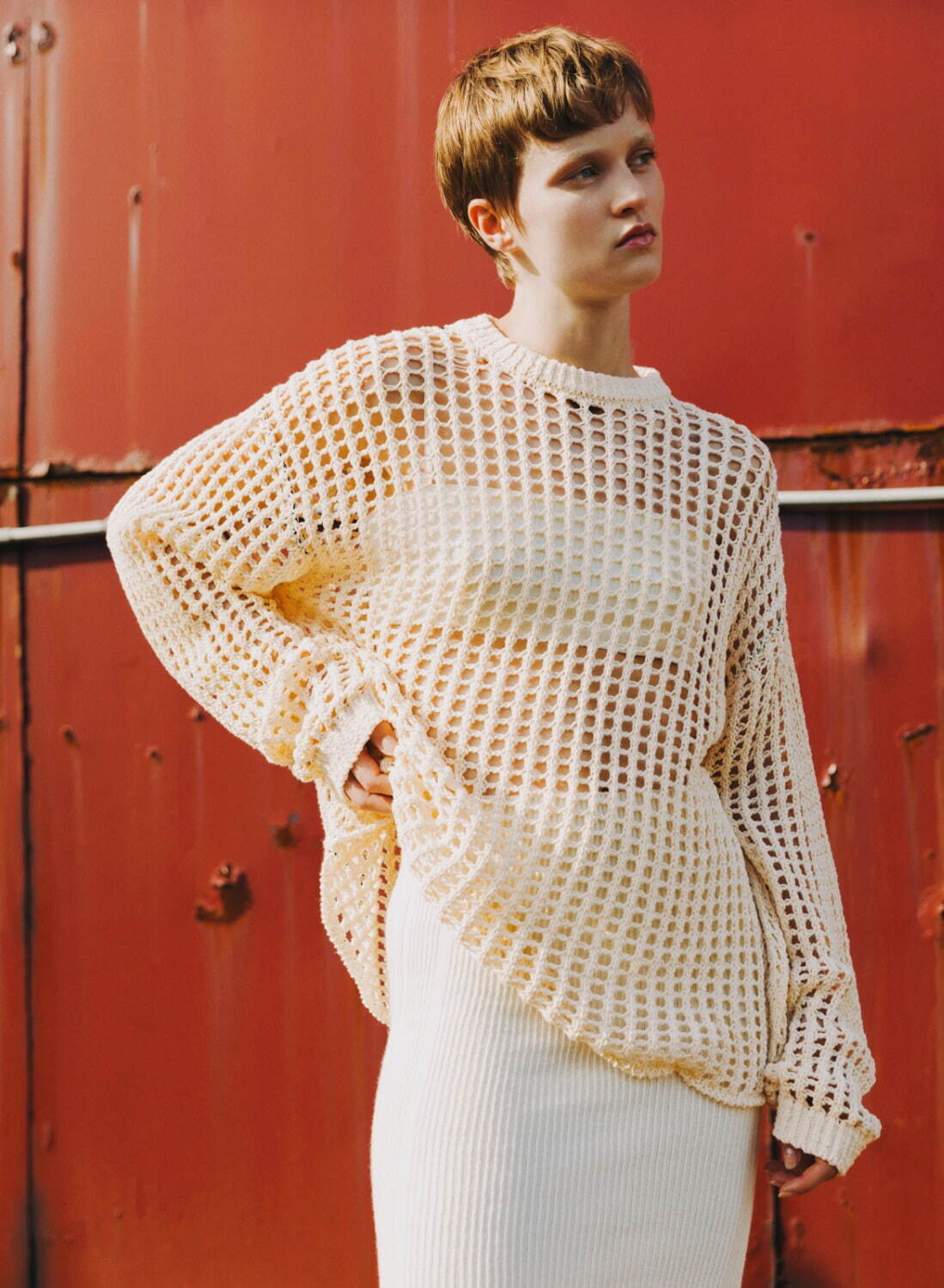 JANE SMITH/ジェーンスミス】DAMAGE COTTON KNIT CREW NECK