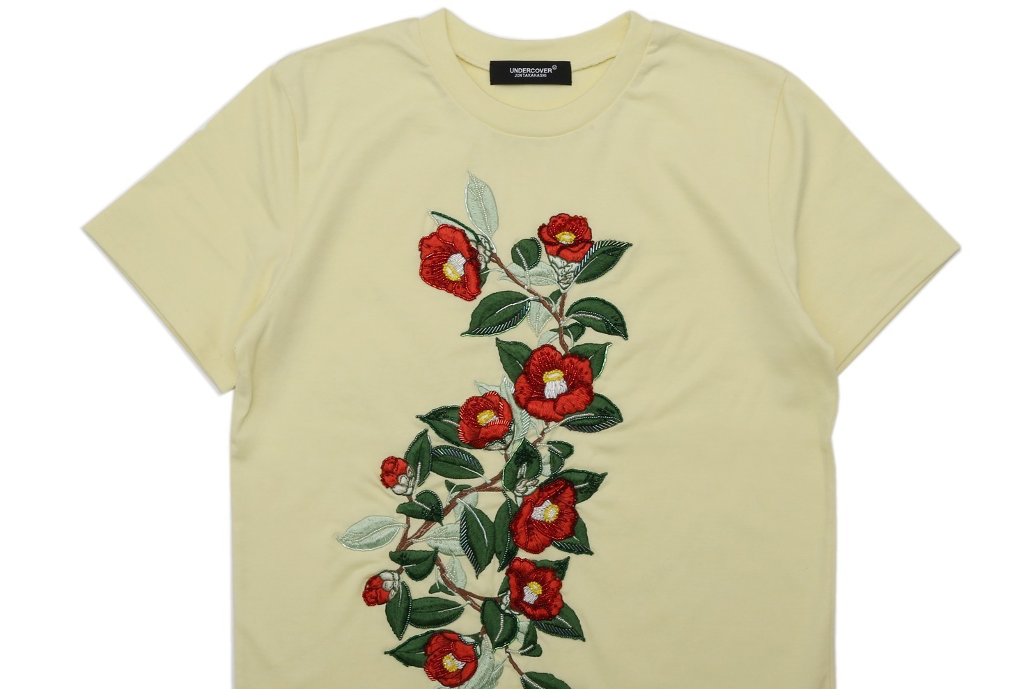 アンダーカバー新作“花・鳥・蝶”のビーズ刺繍Tシャツ、猫の 