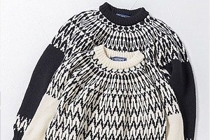 ガンジー ウーレンズのビューティ＆ユース別注ウィメンズニット、モノトーンのノルディック柄で