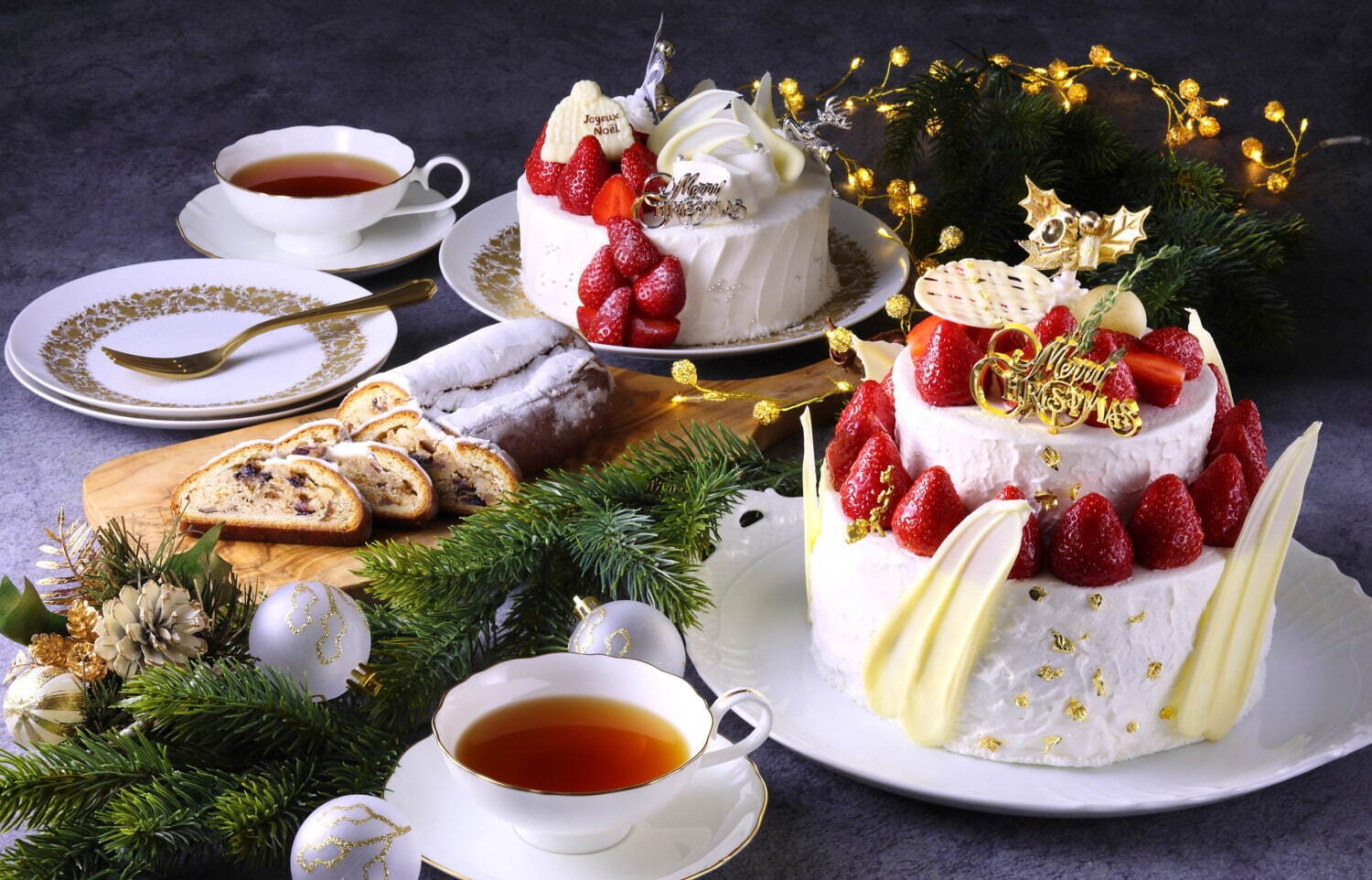 ホテル日航大阪のクリスマスケーキ2022、”金箔”を飾った苺たっぷりの2段ショートケーキ｜写真1