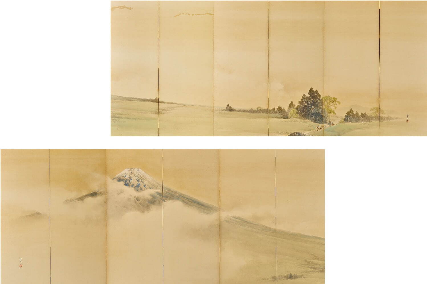 名古屋の画家浅見香城の風景画紙本日本画(まくり）全8枚売り、本物 名古屋の画家浅見香城の風景画紙本日本画(まくり）全8