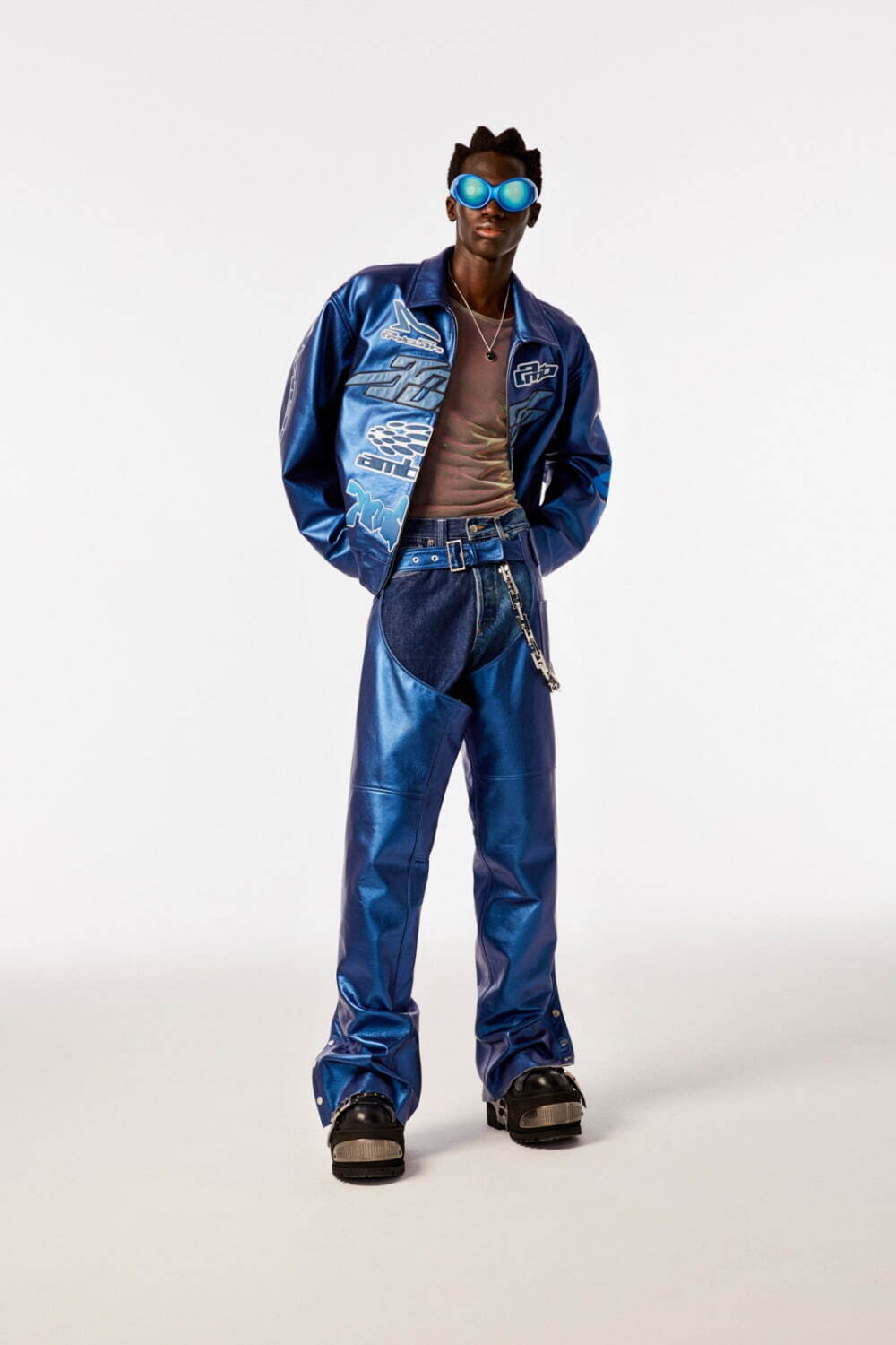 AMBUSH 23SS デニム切替 ナイロン トラックパンツ】