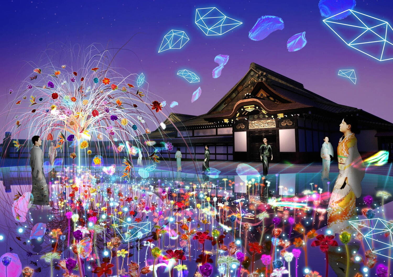 京都・二条城で「ネイキッド フラワーズ 2022」デジタルアートやライトアップで幻想的に彩る｜写真2