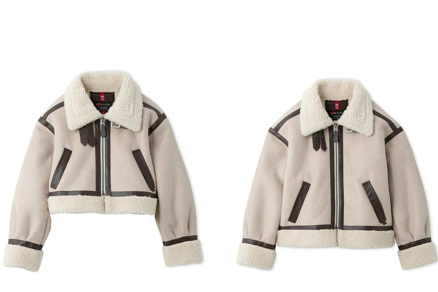 左から)ALPHA B-3ショートジャケット サイズ「0」27,500円、サイズ「1」28,600円