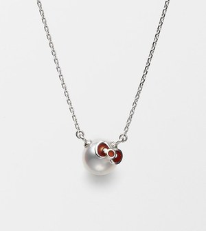 ミキモト MIKIMOTO ネックレス HELLO KITTY ハローキティ サンリオ コラボ 2014年 限定 リボン パール 7.0mm珠 レッド エナメル K18WG