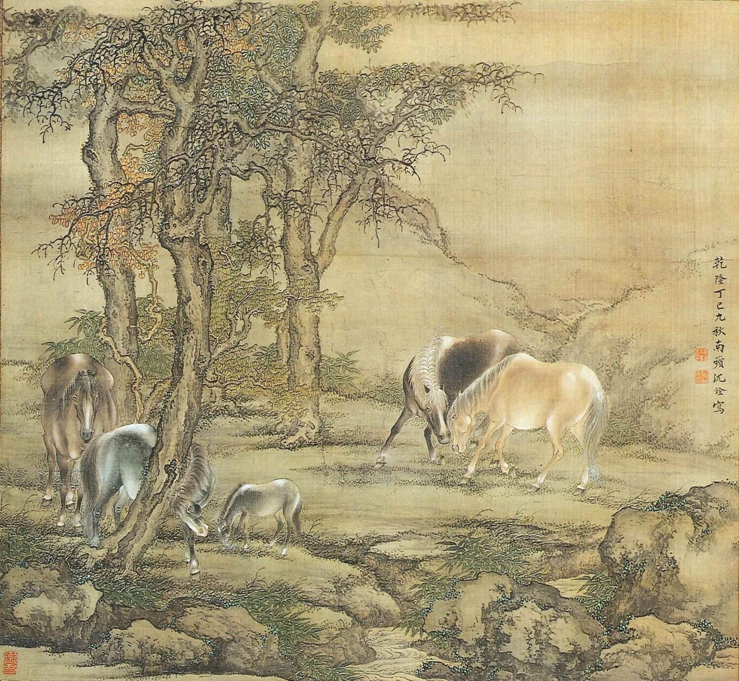 《秋渓群馬図》沈銓筆 1737年(乾隆2年) 大和文華館蔵