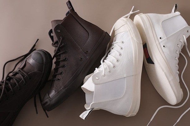 ハイカットスニーカー｜コンバース「ジャックパーセル」に”サイドゴア”仕様のスニーカー、ロゴ入り踵テープ付き