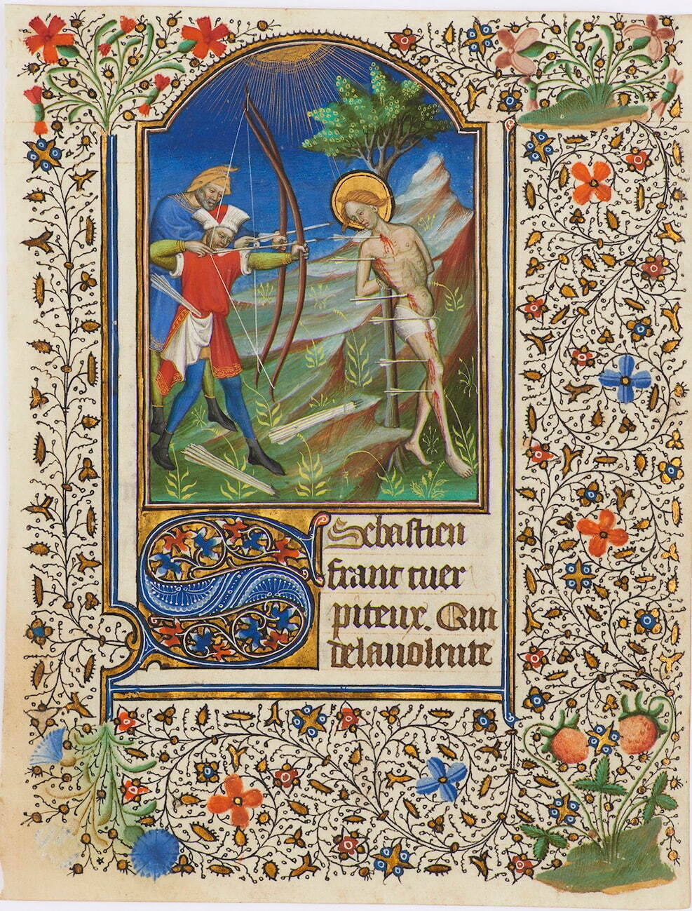 時祷書零葉(聖セバスティアヌス受難の場面) 1435年頃 吉野石膏コレクション