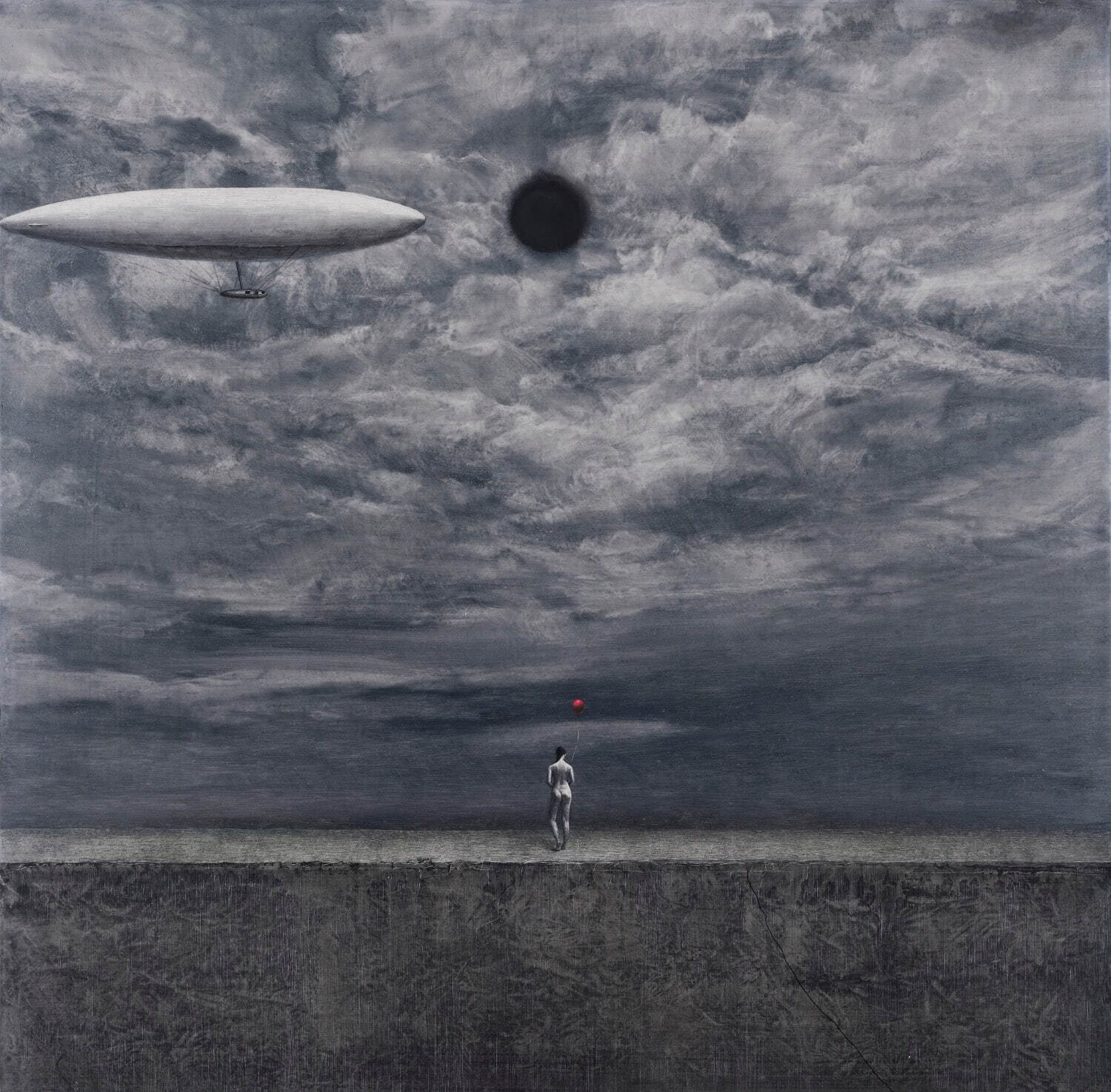 枝史織《空の穴I》2017年 パネル、和紙、ジェッソ、油彩 40×40cm 撮影：加藤健