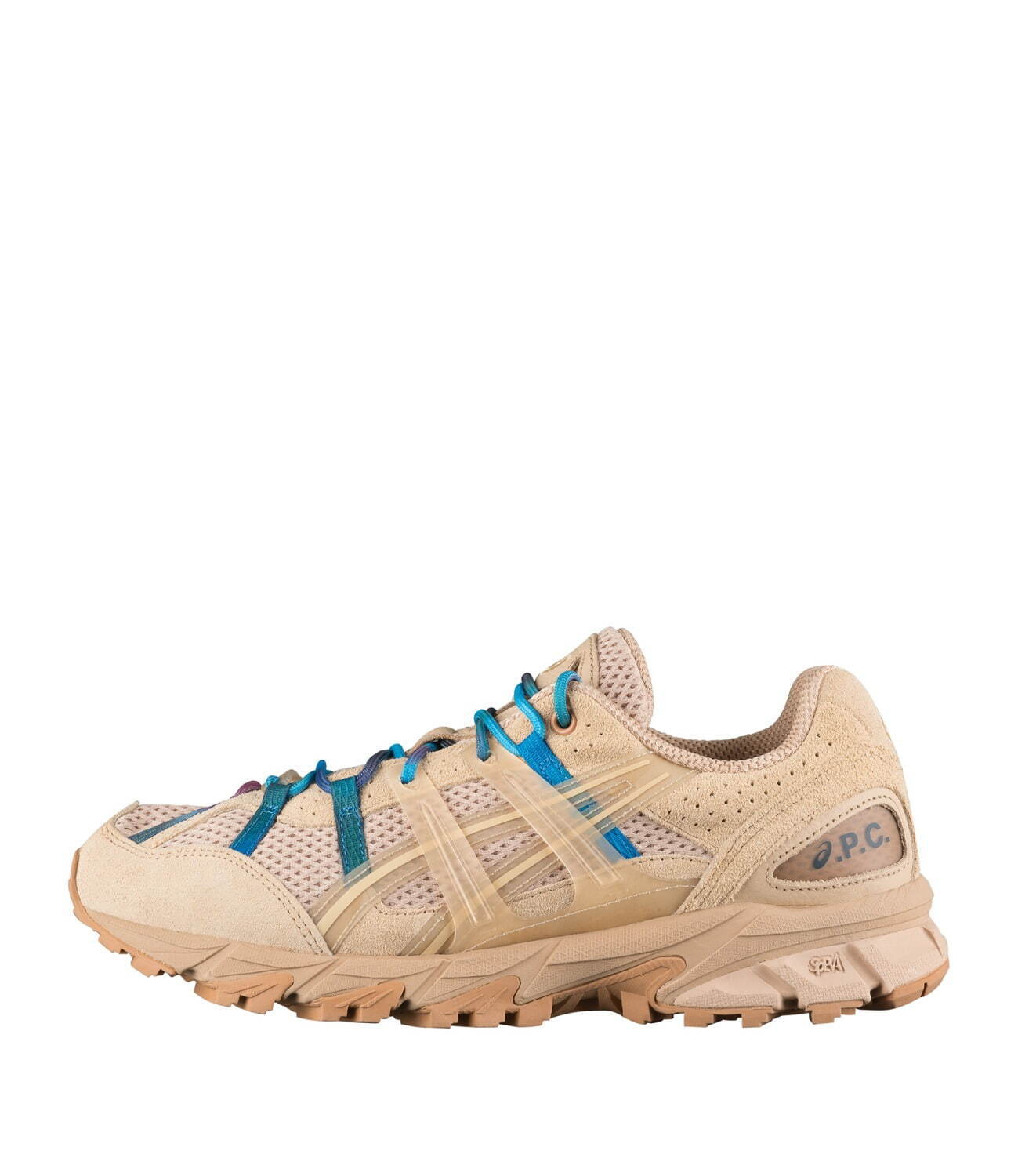 A.P.C. ASICS コラボ トレーナー COEZD-H27958-IAK：ネイビー A.P.C.とアシックスのコラボロゴ入りスニーカー、ブルーの