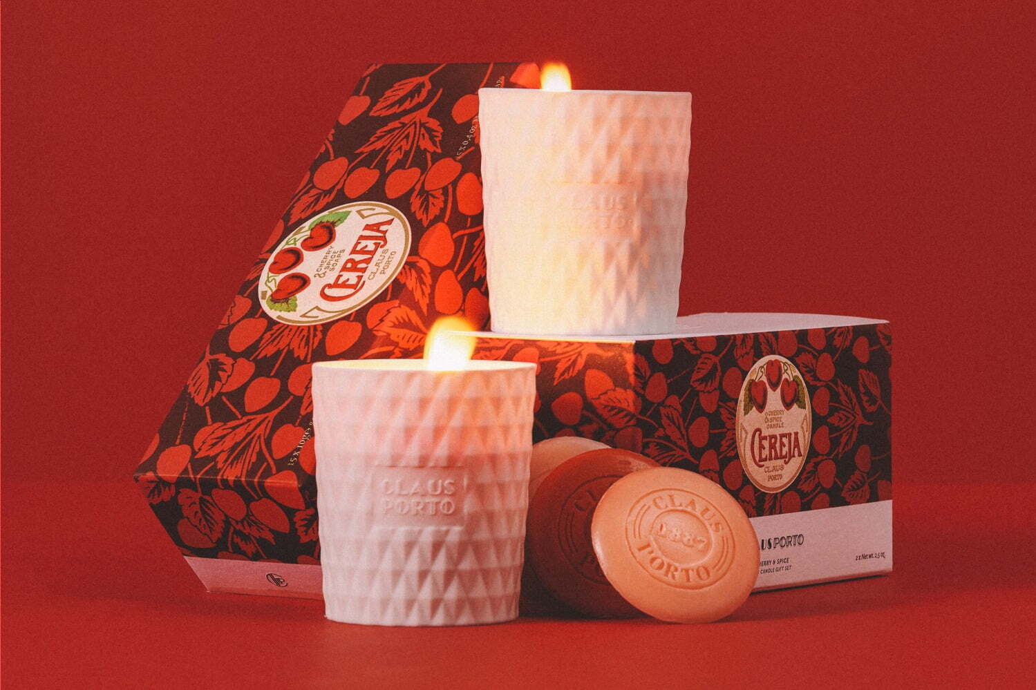 クラウス ポルト“甘いレッドチェリー”香るミニキャンドルセット、ヴィンテージのチェリー柄BOXで
