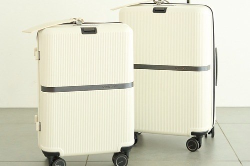フレイ アイディー×サムソナイトのスーツケース、洗練モノトーンにジオメトリ柄内装