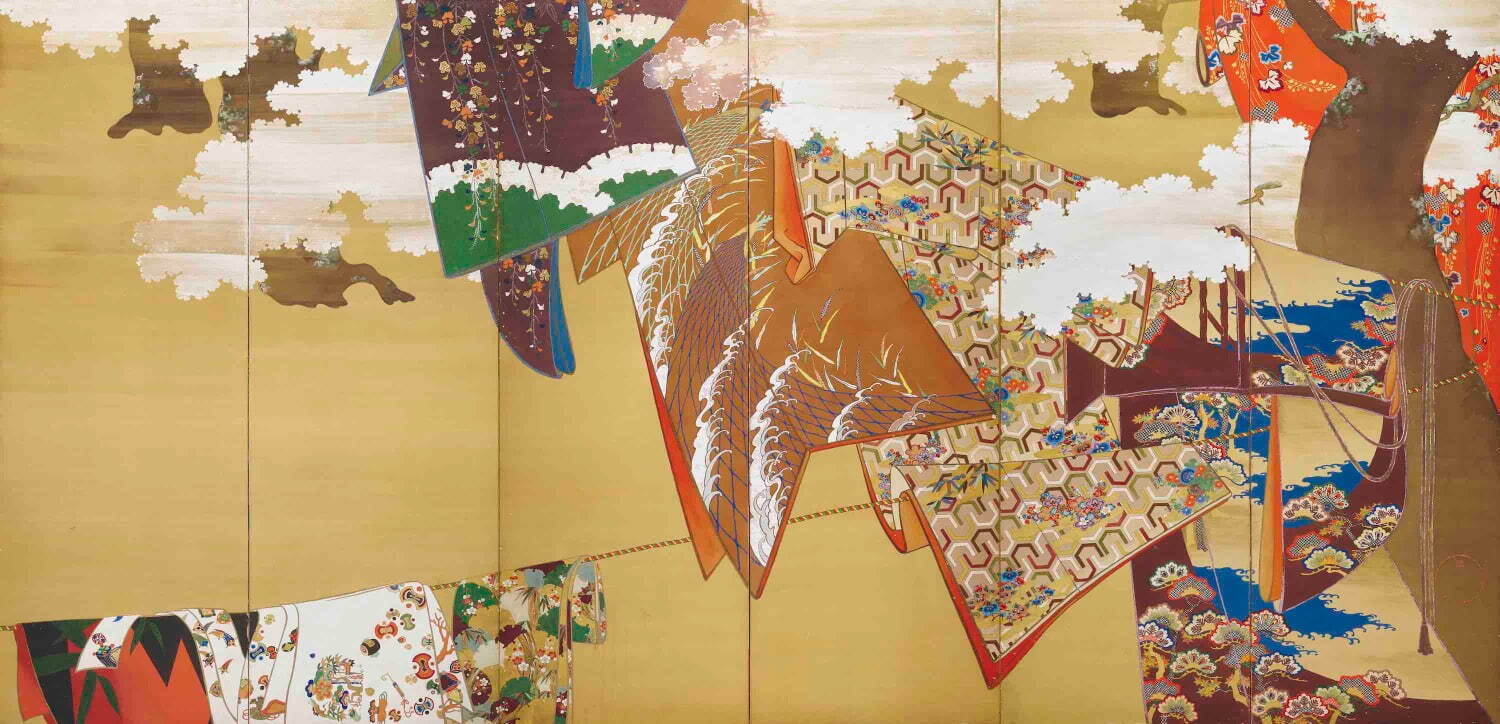 誰が袖屏風(桜樹に小袖)