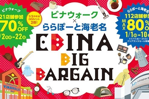 大型商業施設｜ビナウォーク＆ららぽーと海老名の合同新春セール、総勢133店舗で最大80%オフ