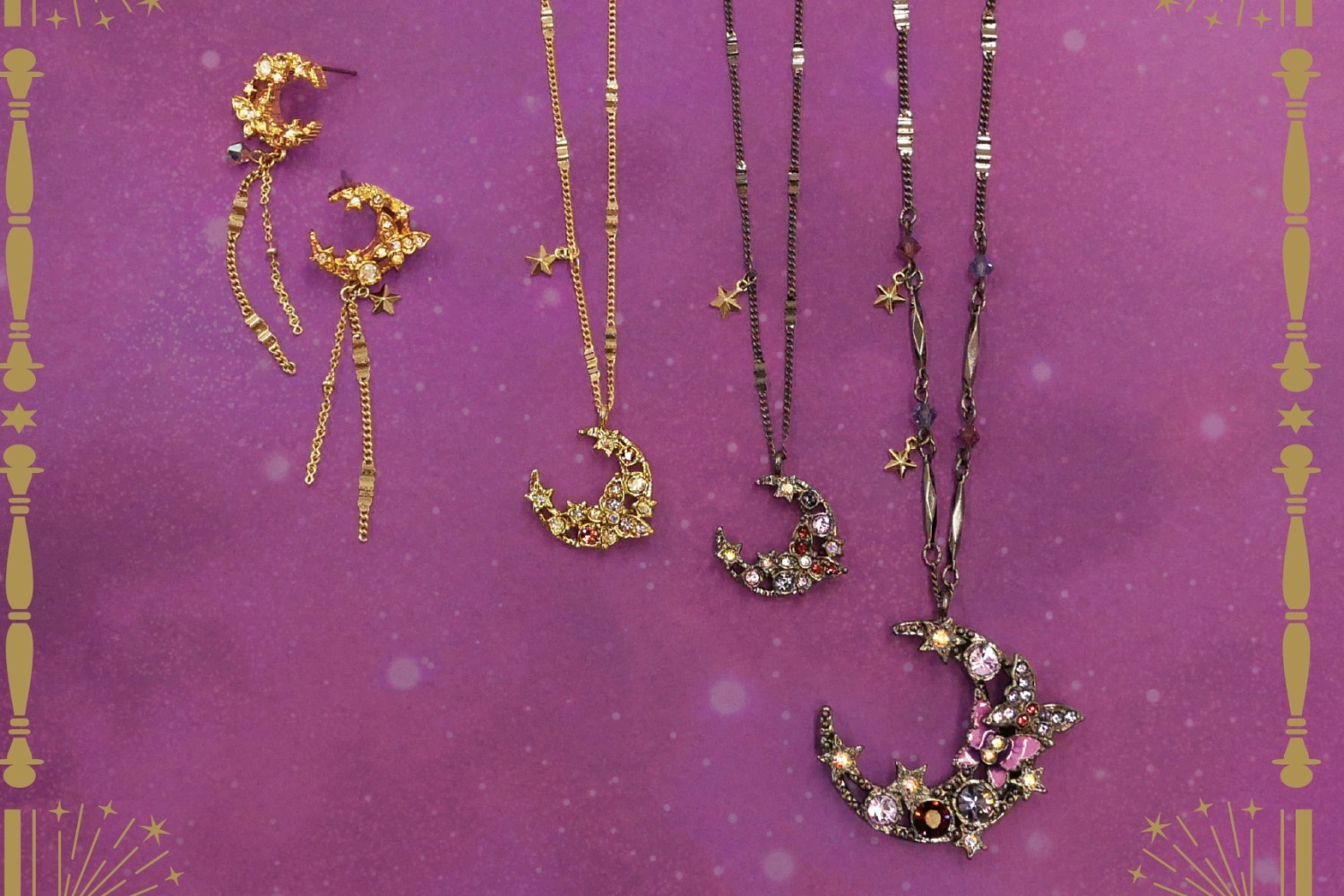 アナ スイ“月に蝶が舞う”お守りジュエリー、幻想的なカットガラスがきらめくネックレス＆ピアス