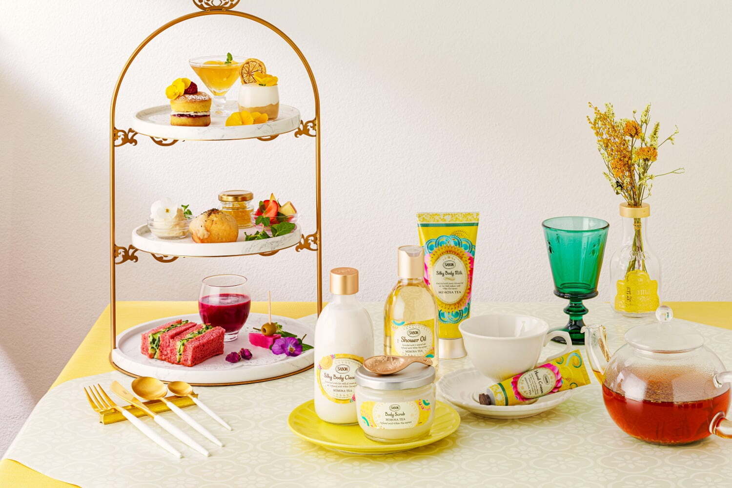 SABON“お茶の香り”のヴィーガンアフタヌーンティー、「ミモザティー」着想のレモンケーキなど