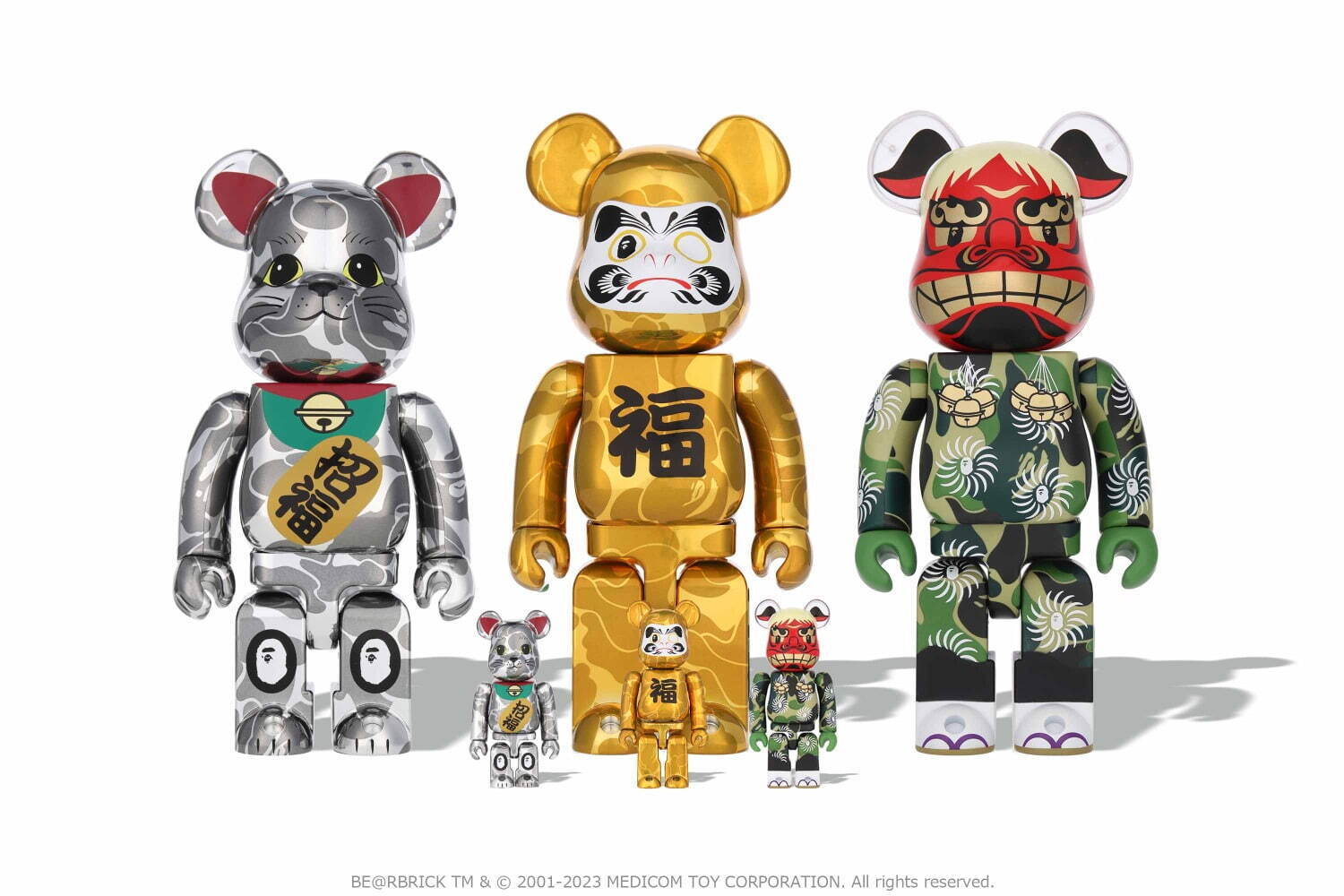 BE@RBRICK BAPE(招き猫 銀メッキ / 達磨 金メッキ / 獅子舞)100％ ＆400％セット 68,200円