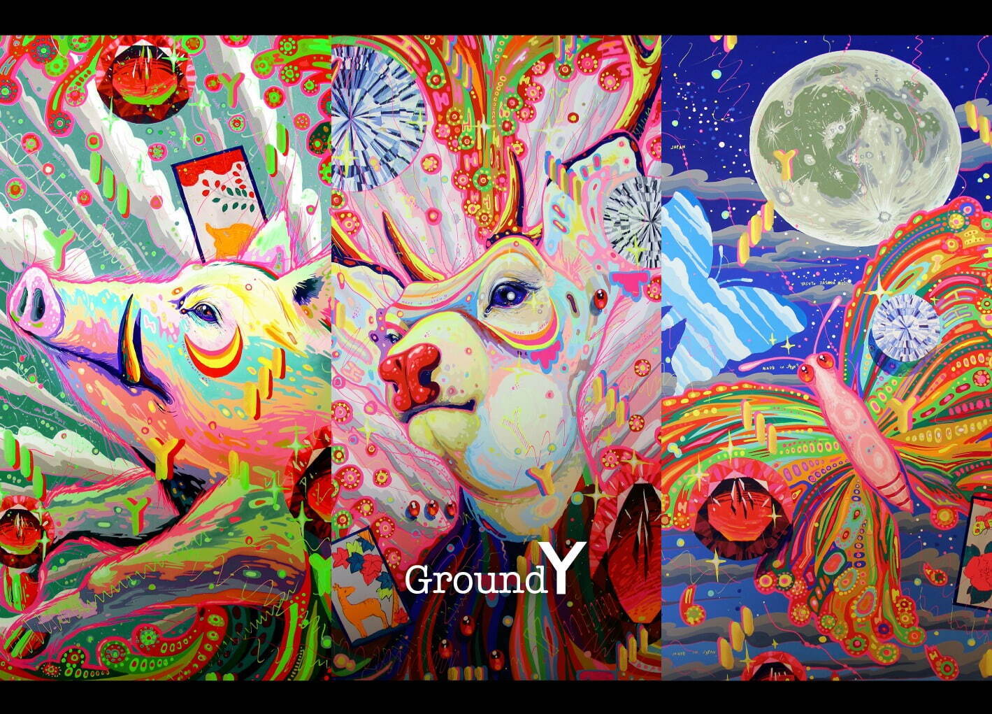 Ground Y×現代美術家・笹田靖人コラボ、“猪鹿蝶”の色彩豊かなフーディー＆トートバッグ｜写真16