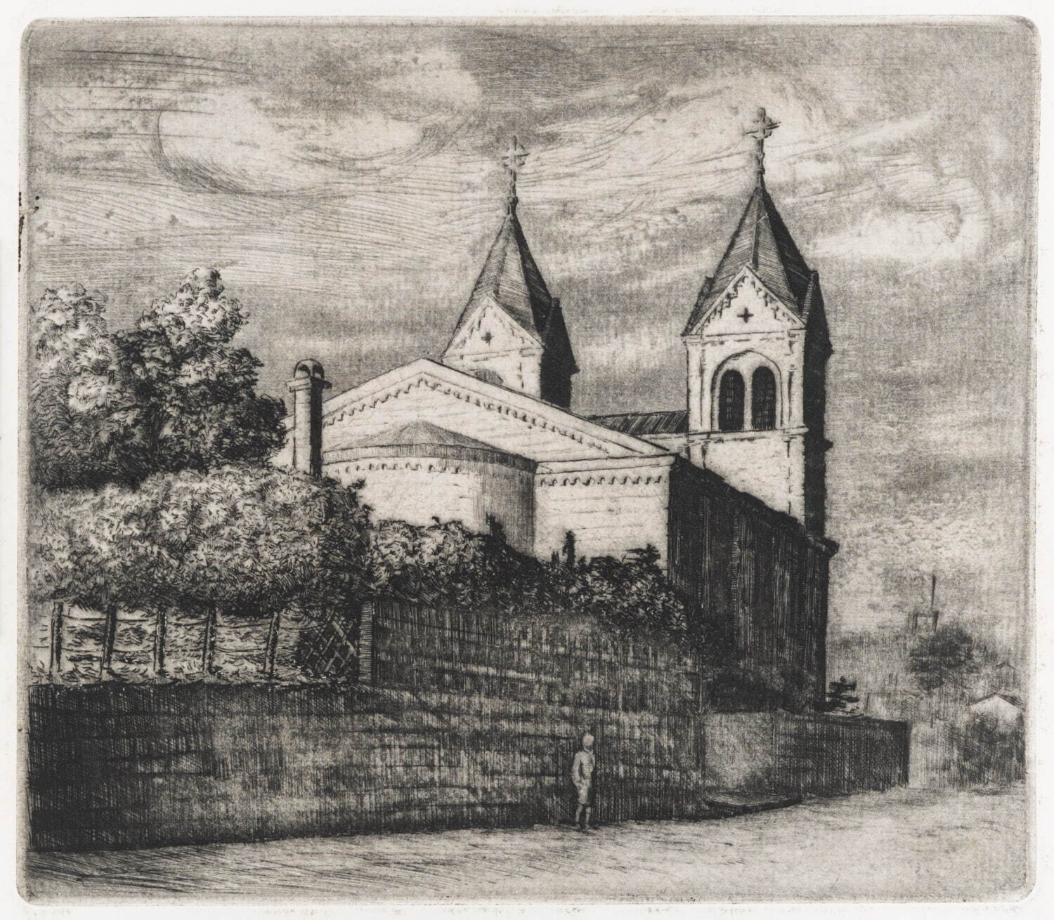 内田進久 《教会》 1938年 エッチング、紙 栃木県立美術館蔵