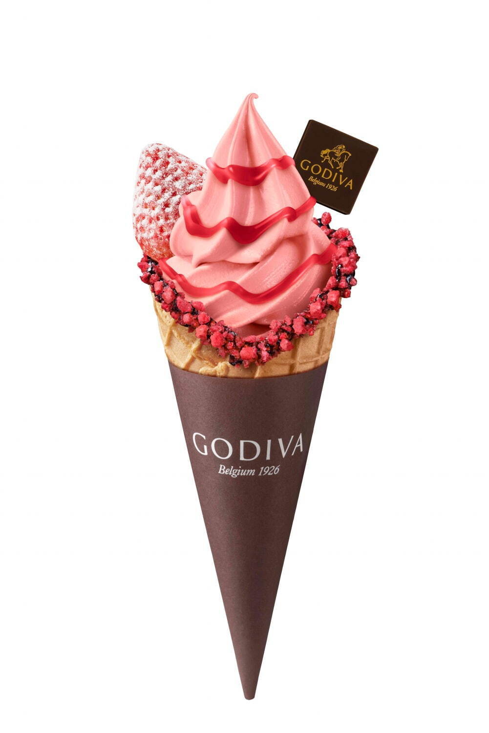 「ゴディバ ソフトクリーム ストロベリー＆あまおう苺」ワッフルコーン / カップ 691円