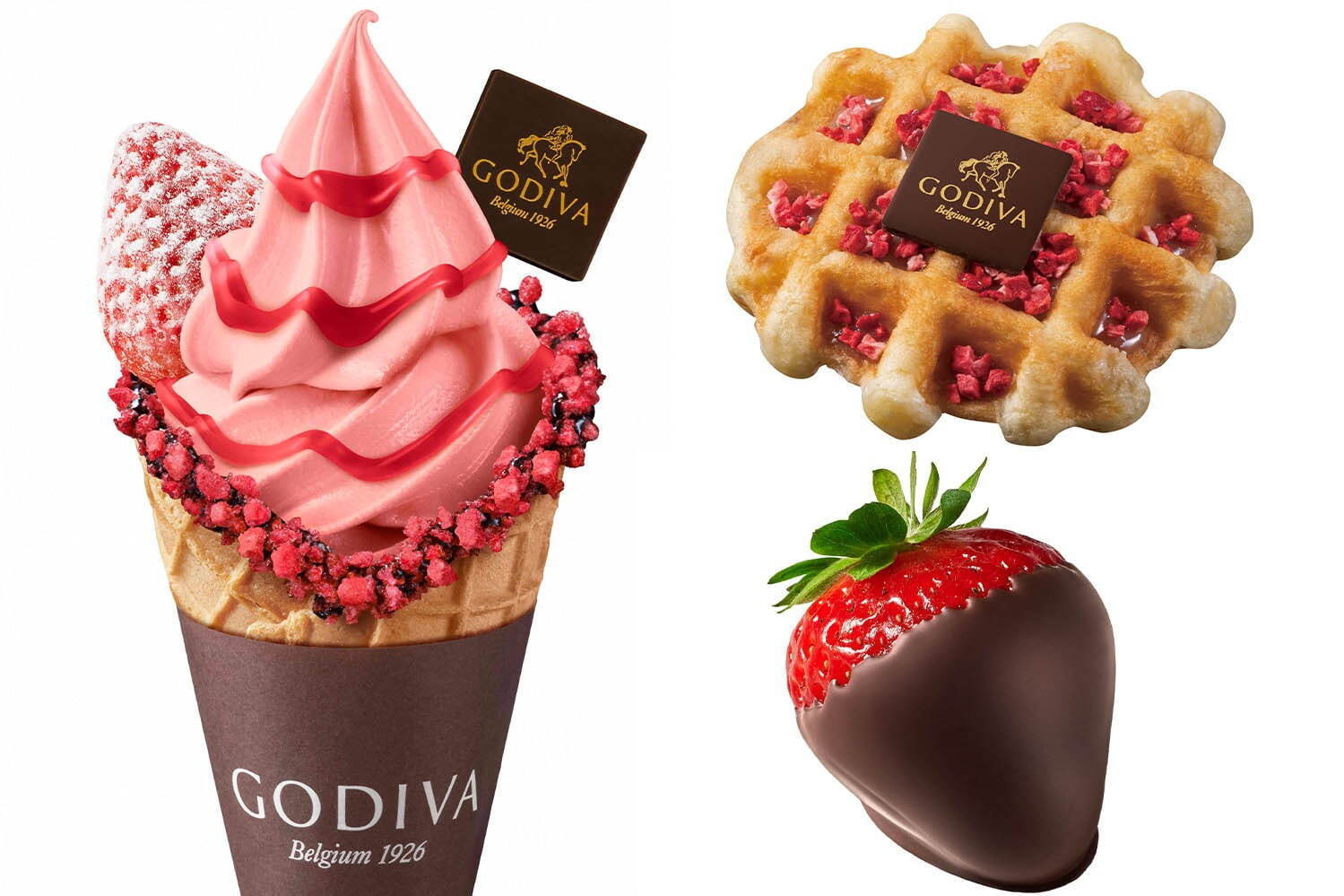 ゴディバのバレンタインスイーツ、チョコがけいちごや3種のワッフル -阪急うめだ限定のソフトクリームも｜ながの東急