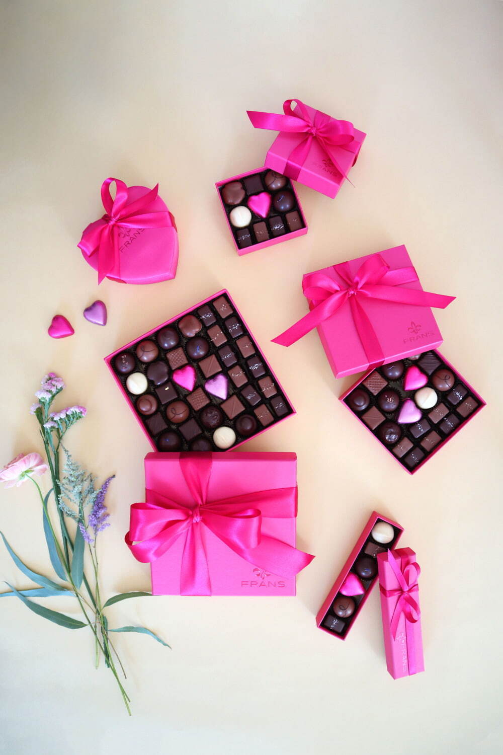 フランズ チョコレート23年バレンタイン、“ソルトキャラメル”など厳選ショコラをピンクボックスに｜写真1