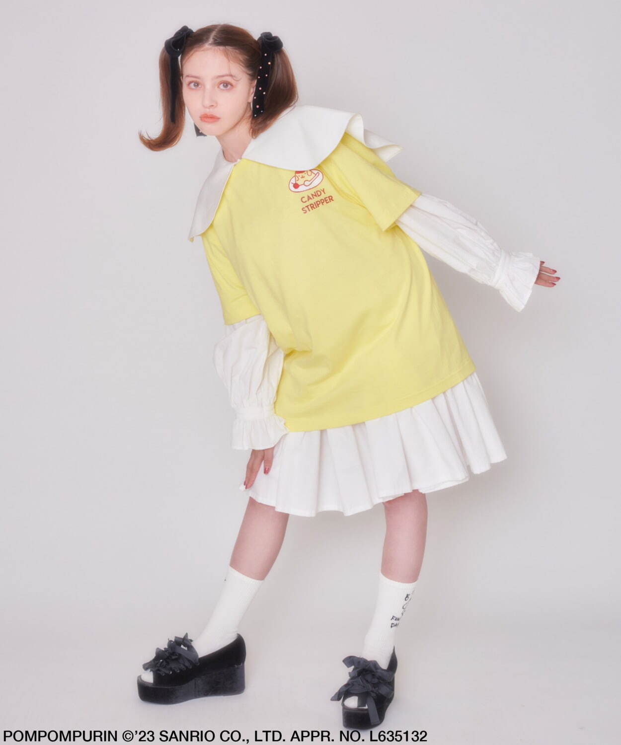 キャンディストリッパー×「ポムポムプリン」“なかよし”手描き風フォントTシャツ＆ソックスなど｜写真16