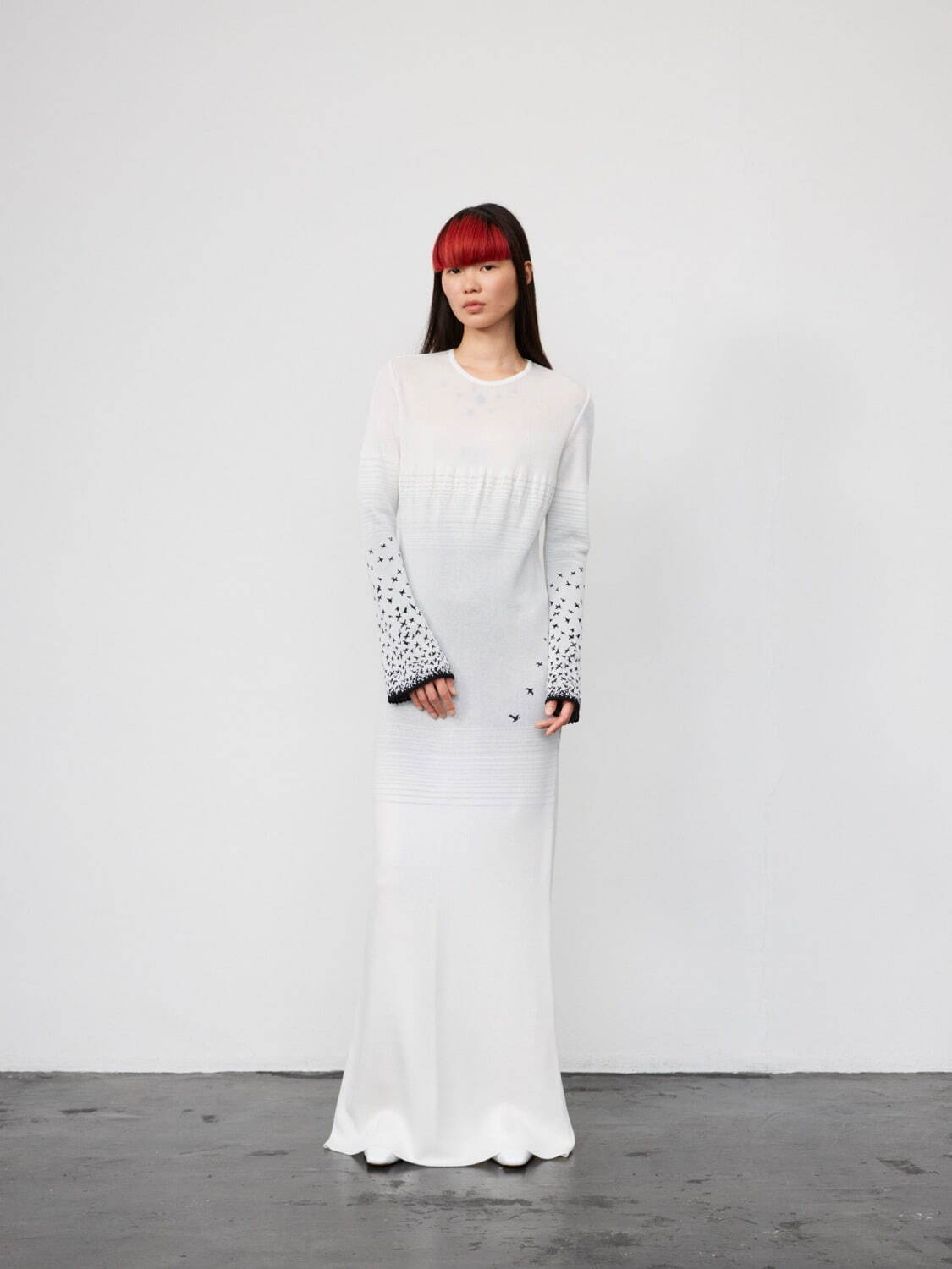 Crane Pattern Jacquard Knitted Dress - white 56,100円