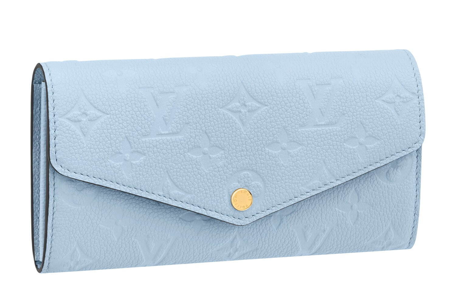 〈ルイ・ヴィトン〉モノグラム・パターンを配したライトブルーのレザー長財布
