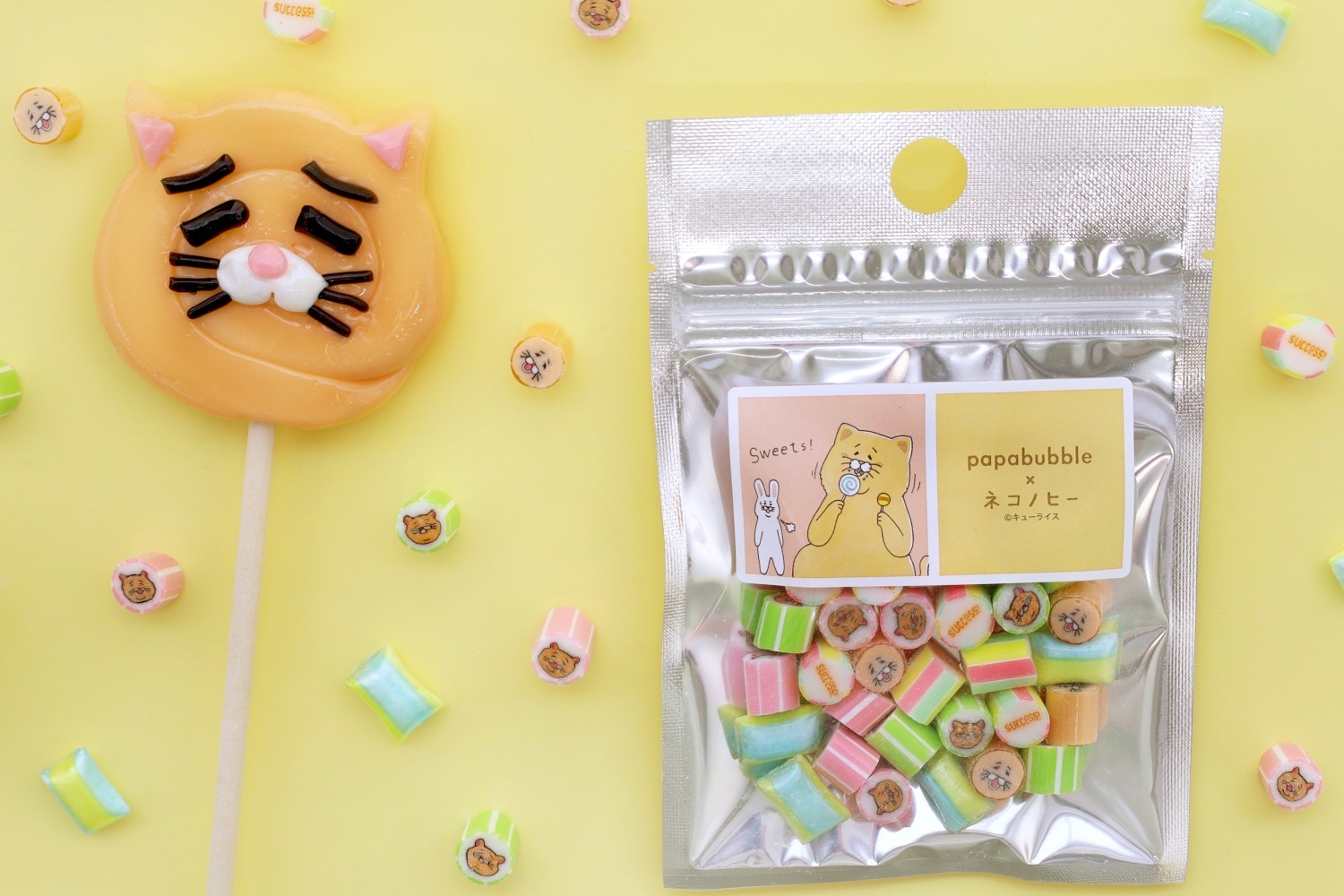 ロリポップキャンディー｜パパブブレ23年“猫の日”ねこ柄キャンディ、コーラ味の「ネコノヒー」コラボのロリポップも