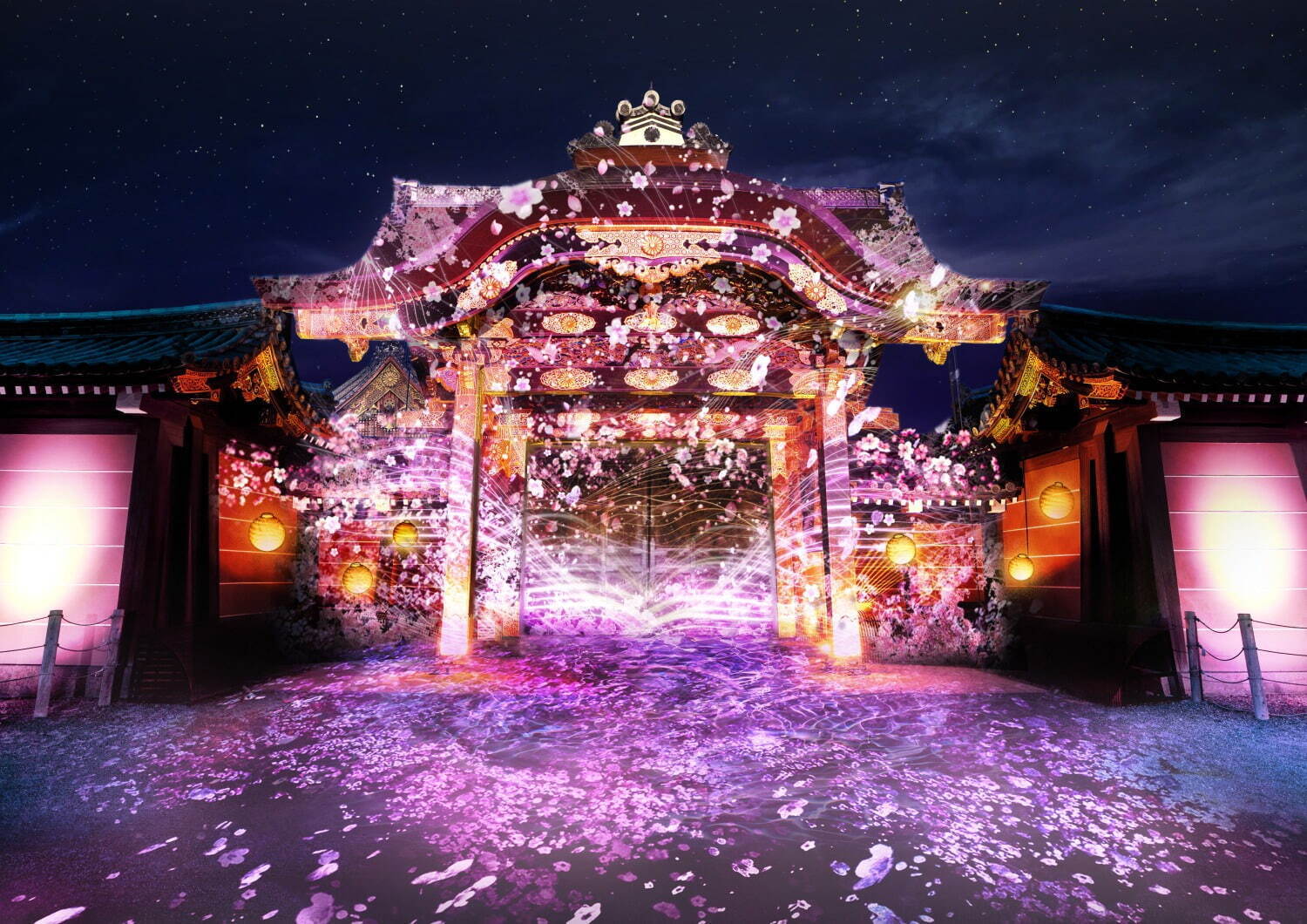 京都・二条城のライトアップ「ネイキッド フラワーズ 2023 桜」デジタルアート×アロマ演出｜写真3