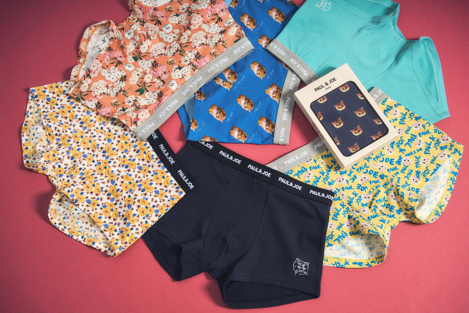 ポール & ジョーの新作メンズアンダーウェア、カラフルな小花模様＆猫モチーフのボクサータイプ