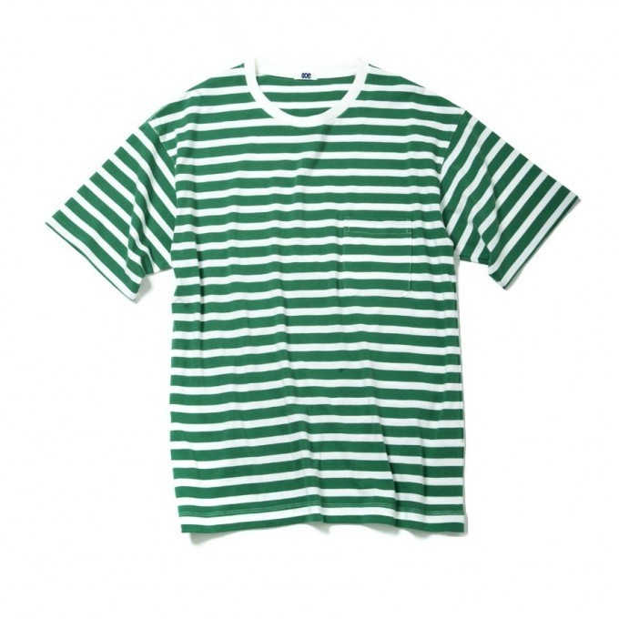 soe / COTTON BORDER T-SHIRT H/S CREWNECK  GREEN/WHITE 1