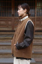 Graphpaper Wool Boa Zip-Up Vest(GU203-70167)CAMEL 3