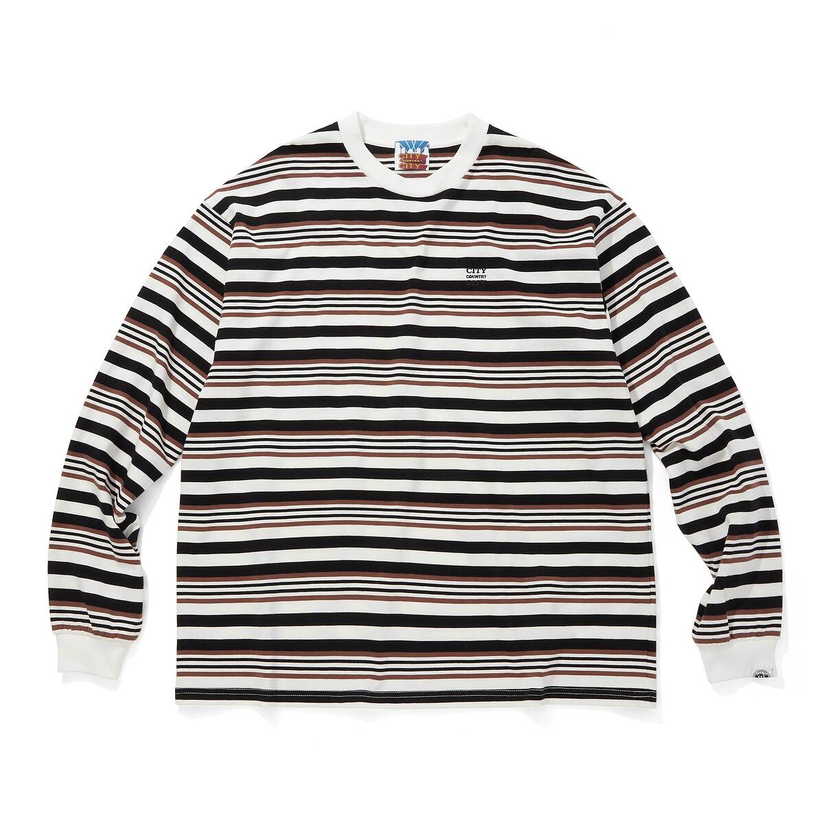 CITY COUNTRY CITY Embroidered Logo Multi Border L/S T-shirts white 1