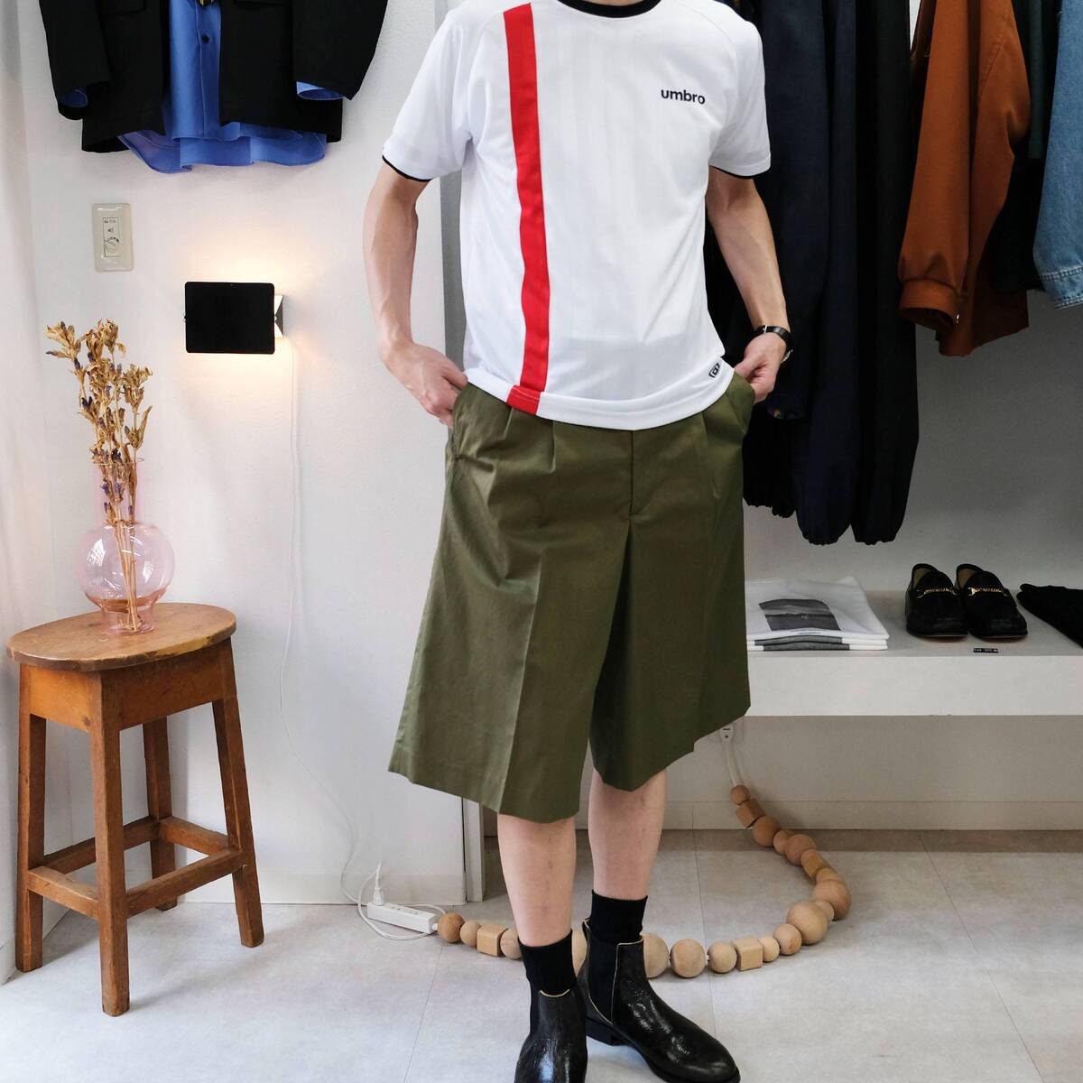 REVERBERATE "TACKED CHINO SHORTS - PLANE - STANDARD" チノ ワイドショーツ 1