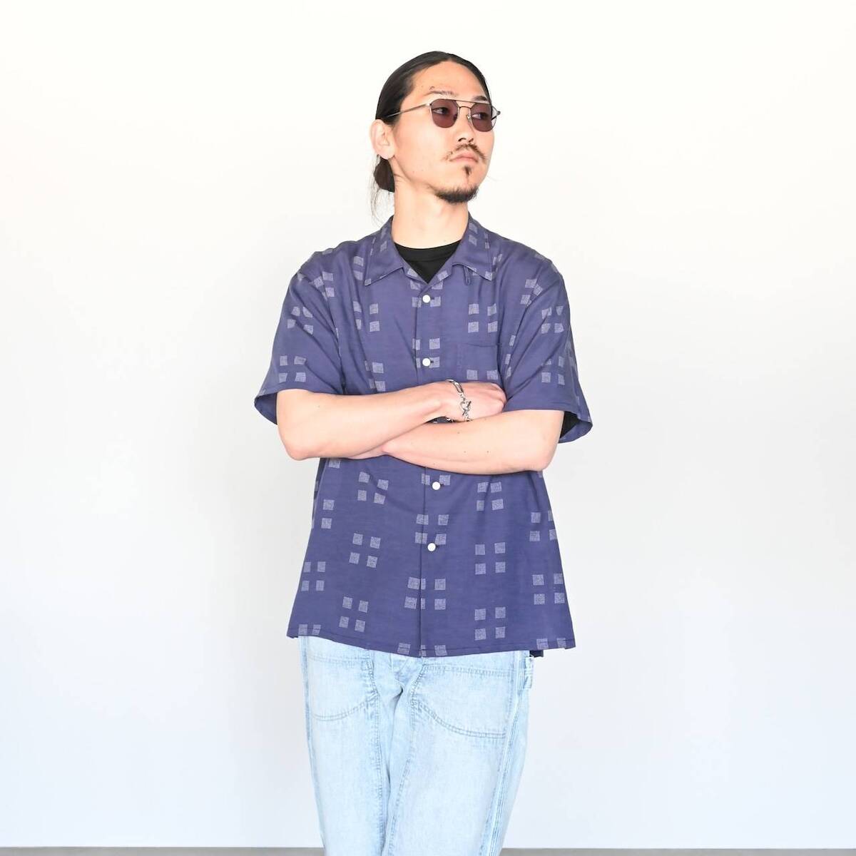 OLD JOE / ORIGINAL PRINTED OPEN COLLAR SHIRTS (Square Dot) Short-sleeve  1