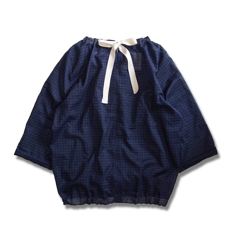 Working Class Heroes Ribbon Gather Neck Blouse -Gingham - 画像2枚目
