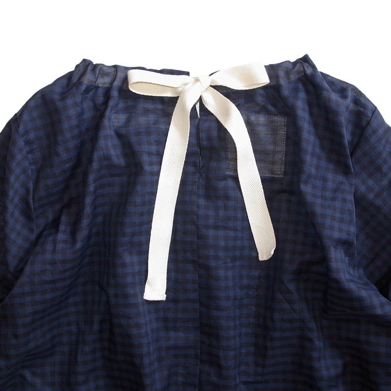 Working Class Heroes Ribbon Gather Neck Blouse -Gingham - 画像3枚目