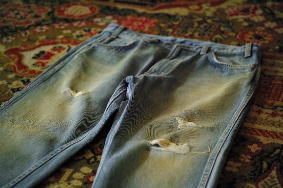 UNUSED UW0443 12oz denim five pockets damage pants - 画像2枚目